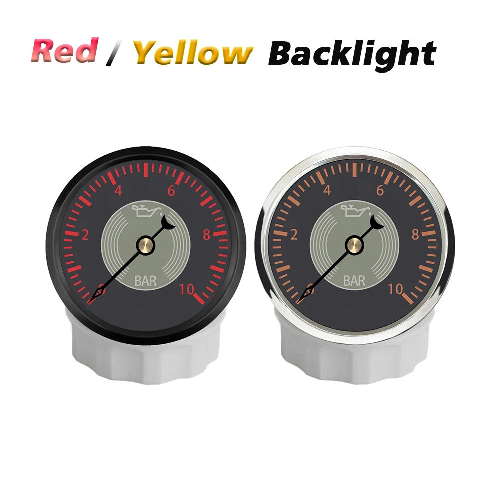 Rhaxel 52mm Oil Pressure Gauge 0-10Bar Meter Indicator with Backlight 12V 24Volts Waterproof for Car Trucks Tractors Boats