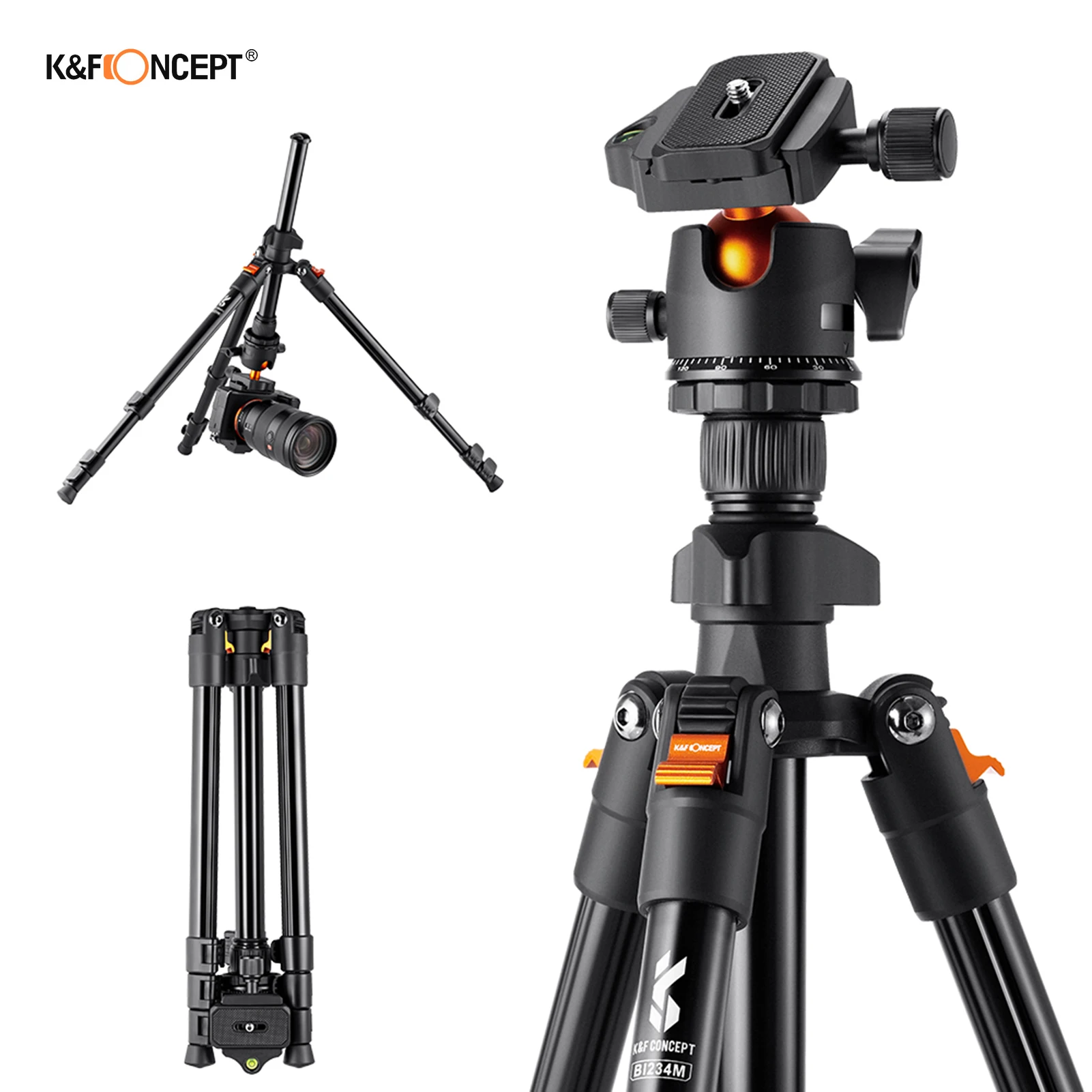 Camera Tripod Stand Aluminum Alloy 160cm 8kg Payload Low Angle Photography Tripod Carrying Bag for DSLR Cameras