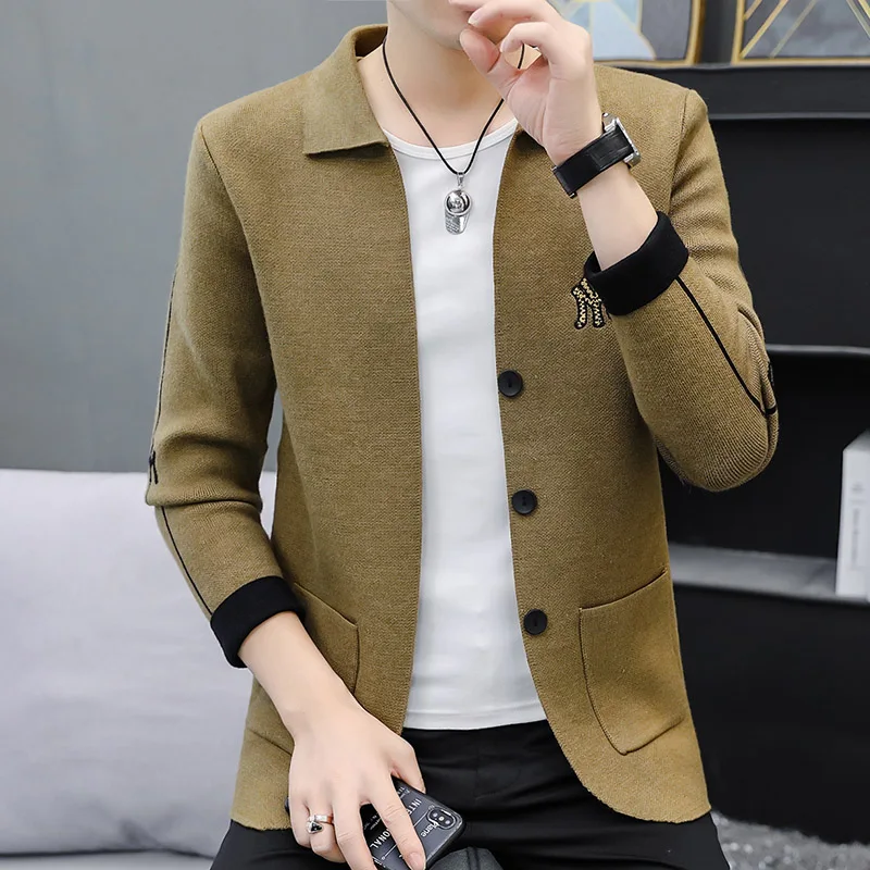 

Модный вязаный кардиган-свитер мужской свободного кроя в корейском стиле, весна-осень, новинка, повседневный, с длинным рукавом, V-образный вырез