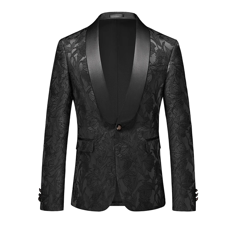 New Men Luxury Wedding Jacquard Suit Single-breasted Jacket Fashion Male Court Ball Party Tuxedo Dress Blazers Coats