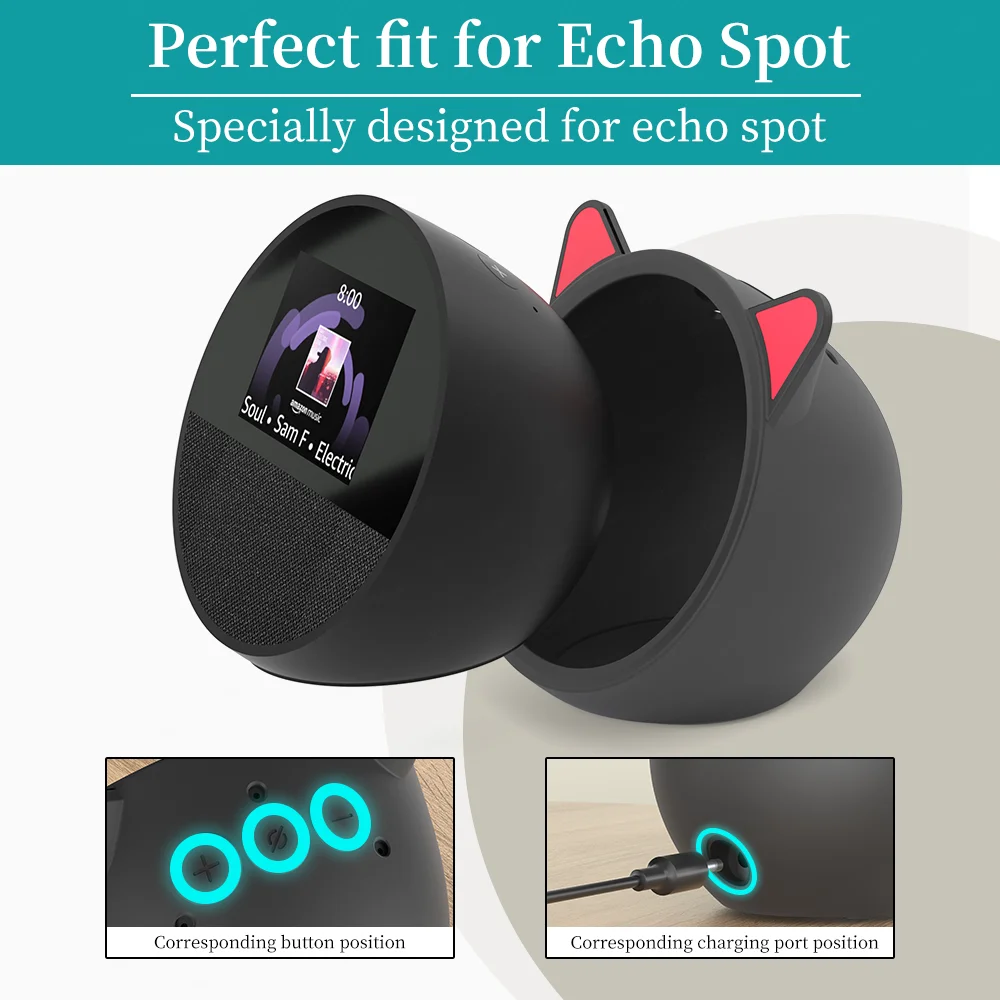Silikonowa osłona na Echo Spot (2024) Miękka, elastyczna ochrona Wodoodporna, wielokolorowa obudowa z motywem kotka na akcesoria Echo Spot — zdjęcie produktu 2