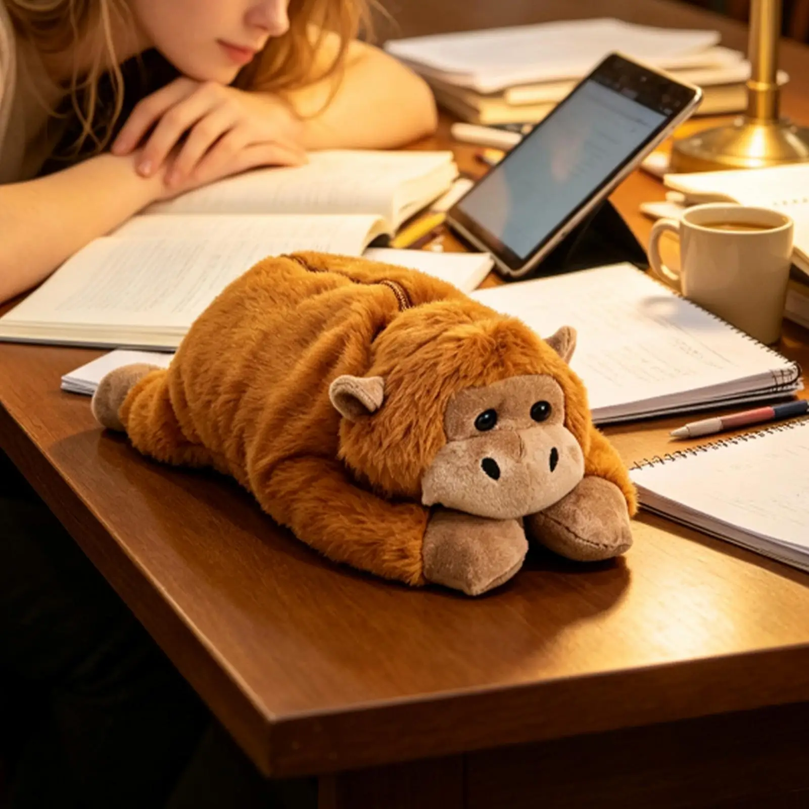動物型ペンケース-猿の形-大型ぬいぐるみジッパー文房具バッグ-子供-大人-学校用品-大学-家庭用ペンポーチ