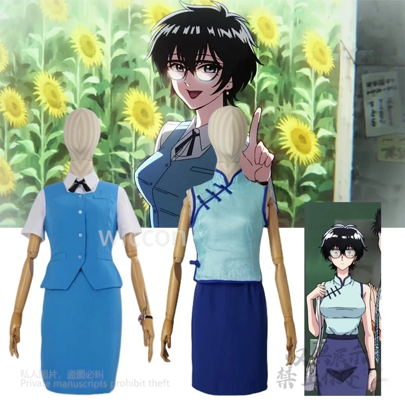 

New Reiko Kujirai Cosplay Costume Anime Kowloon Generic Romance Blue Suit & Cheongsam Women Roleplay Sexy Halloween Customized