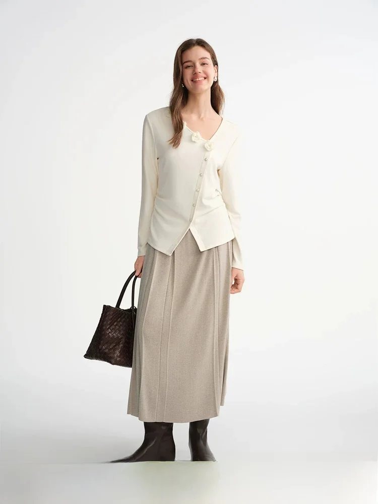 

plus Size Women's V-Ne Knitwear Floral Side Buttoned Base Layer irt Inner Wear Top for Autumn Winter Simple Sle Long Sl...