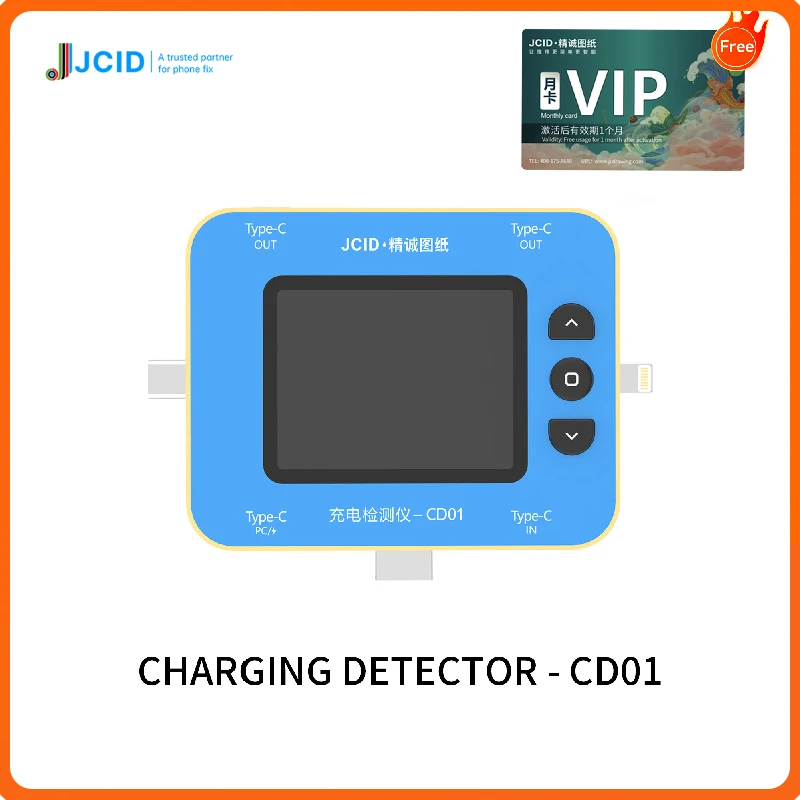 JCID-CD01 Testador de Carregamento com Monitor em Tempo Real, PD Voltímetro Digital, Medidor de Vurrent, Suporte Tipo-C, USB 3.0, Potência De Carregamento Rápido, 2.4in