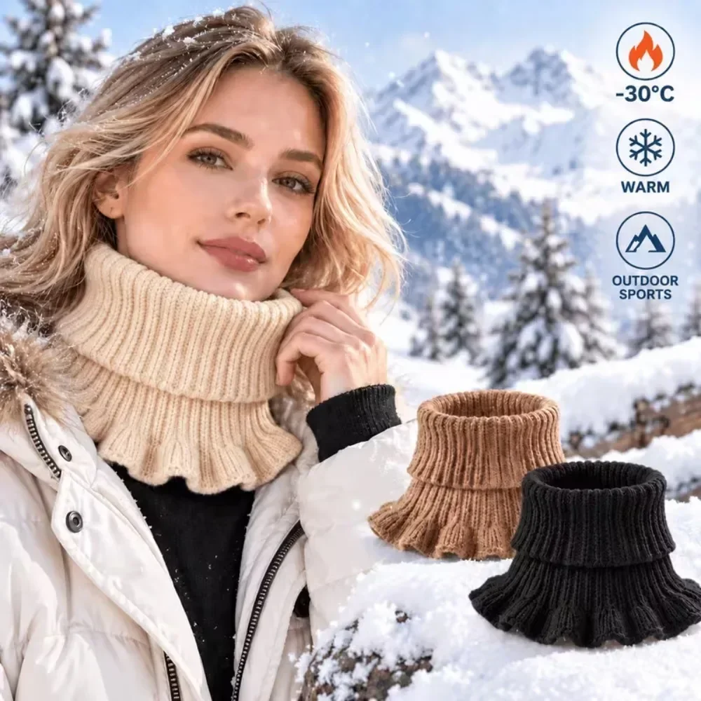 Winter Women Slouchy Neck Warmer Stretchy Thermal Mock Turtleneck Vintage Knit Layering Decorative Collar Pullover Scarf Snug