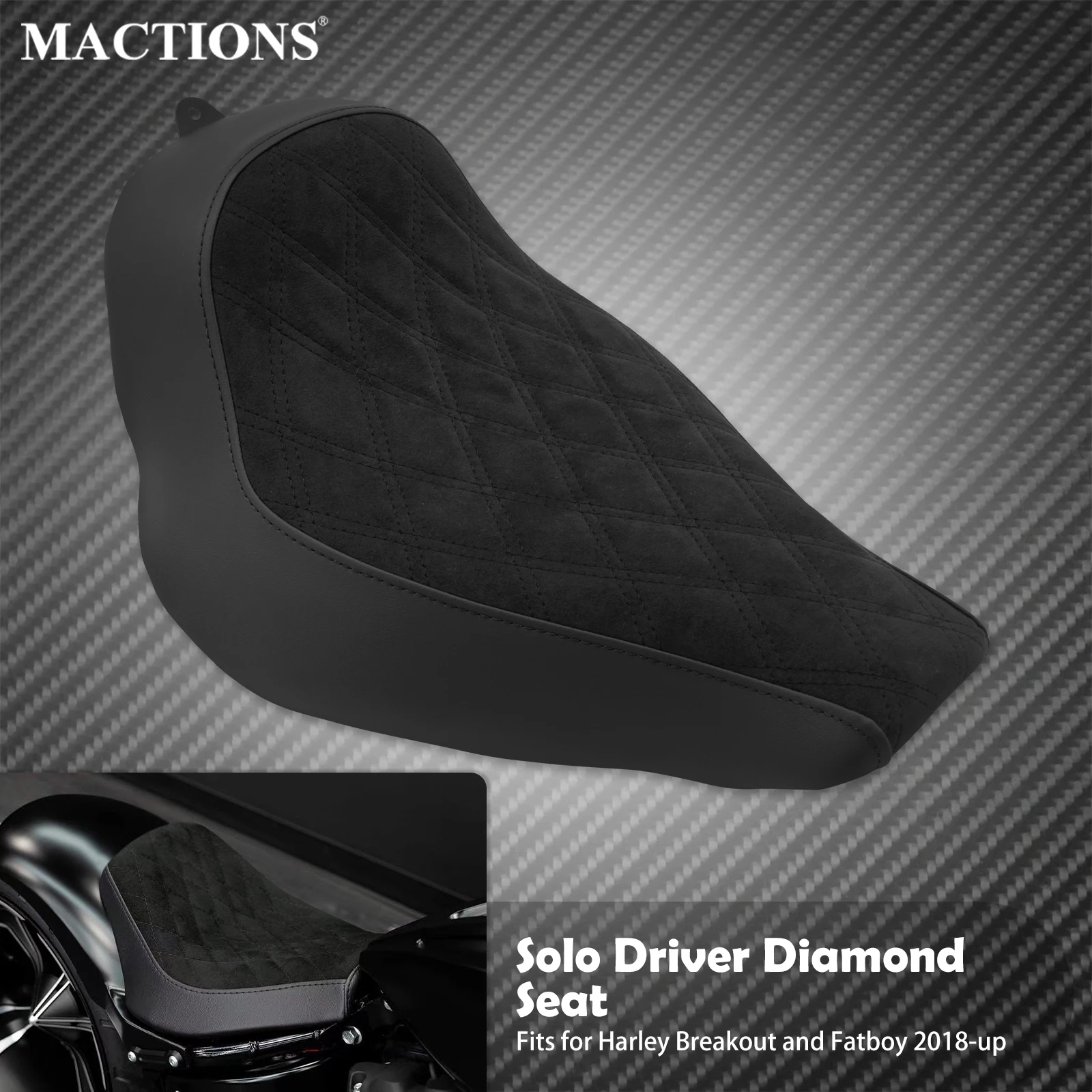 

Driver Solo Cushion Seat Motorcycle Front Diamond Black Low Profile Seat For Harley Softail Fatboy Breakout FXBRS FLSTF 2018-Up