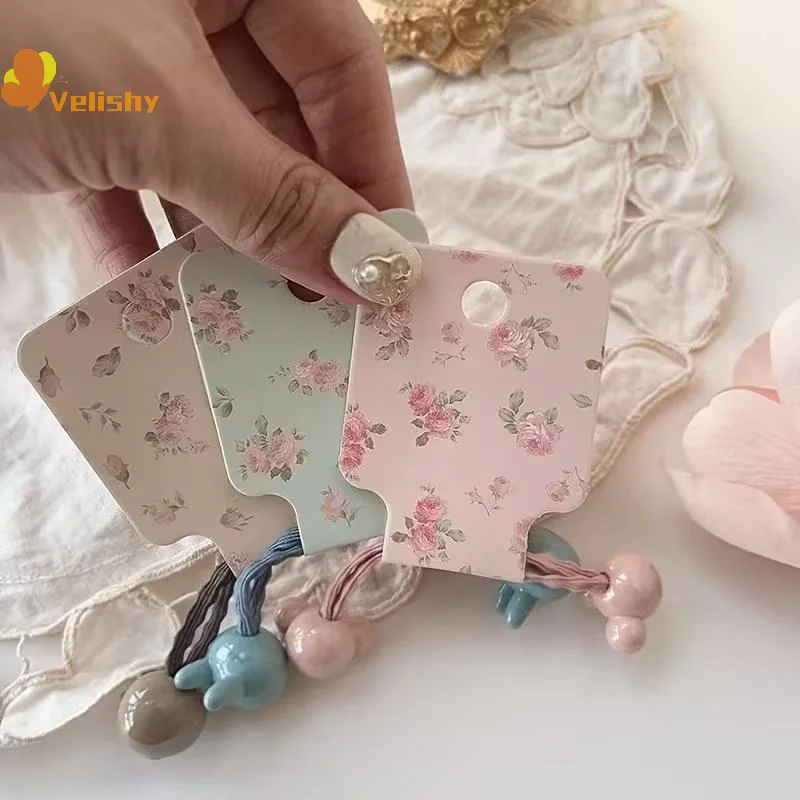 

200 шт., корейские бумажные упаковочные карты с цветочным принтом для ювелирных изделий ручной работы, ожерелье, бирки для дисплея, повязка для волос, подвесные ценники