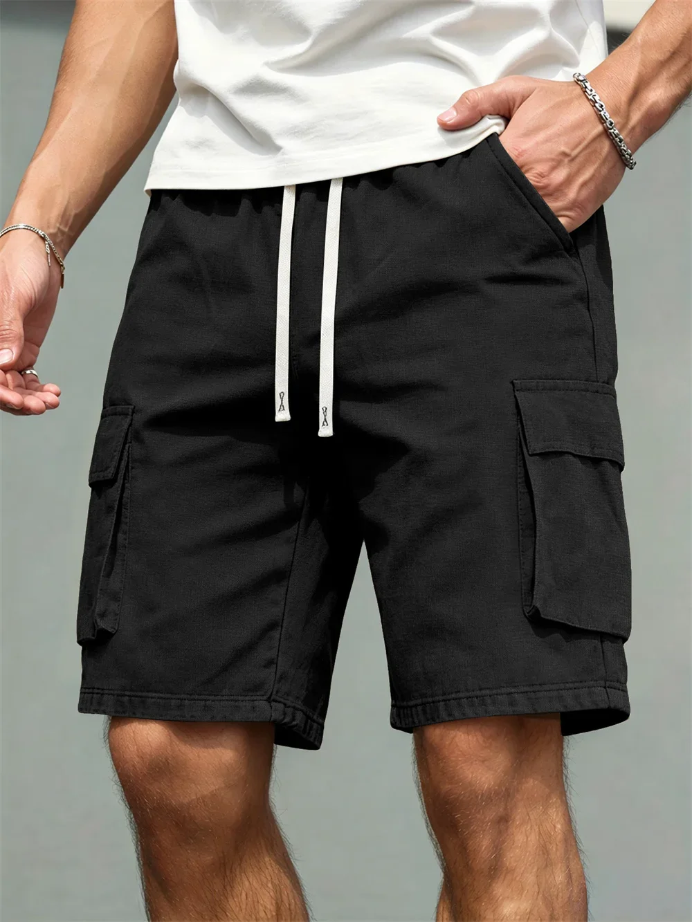 2026 Herren Loose-Fit-Hosen mit geradem Bein, lässige Arbeitsshorts mit mehreren Taschen, hochwertige Herrenshorts, Alltags-Arbeitsshorts mit Kordelzug – Detail 11