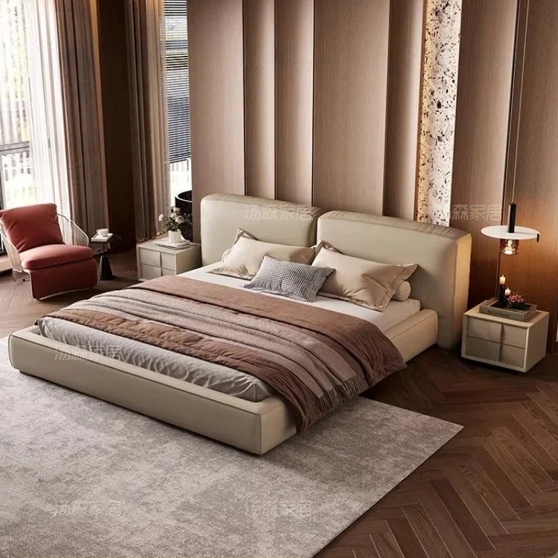 

Двуспальная кровать King Size из натуральной кожи 180x200 см для 2 человек, минималистичная, роскошная, комфортная, для спальни, мебель для спальни