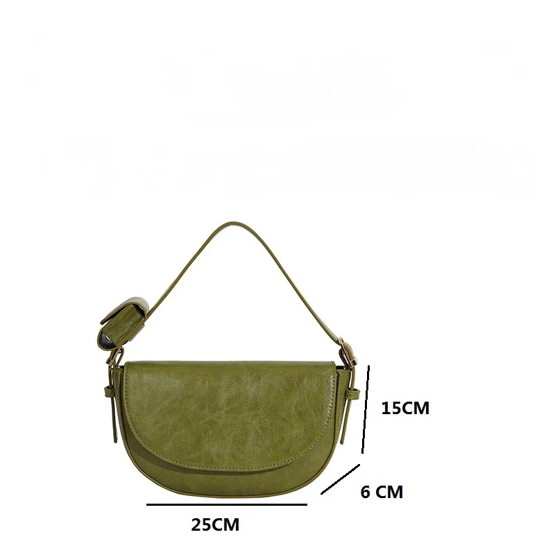 Fashion Green Leather Crossbody Bags Retro Portable Handbags Simple Ladies Commuter Shoulder Bag Female Hand-held Saddle Bags