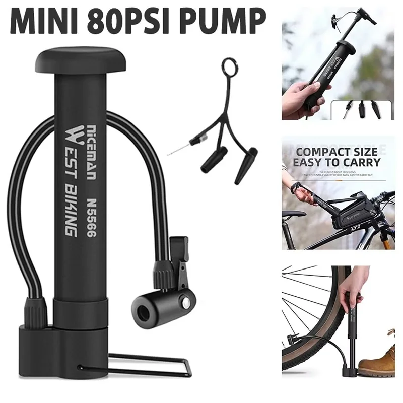 1Pc Bicycle Accessories PP Steel Bike Air Pump Lightweight Portable Bike Tire Inflator Black Red Blue Yellow Bicycle Floor Pump