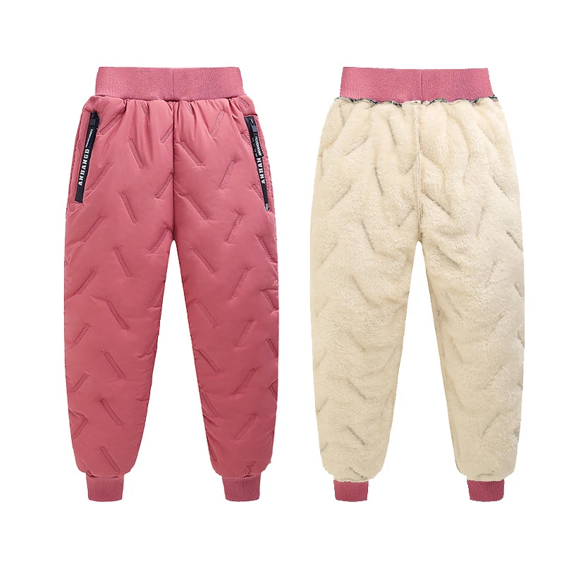 2024 Winter Boys Warm Cotton-Padded Down Pants For Girls Casual Waterproof Thicken Sweatpants Kids Trousers for 3-12 Years