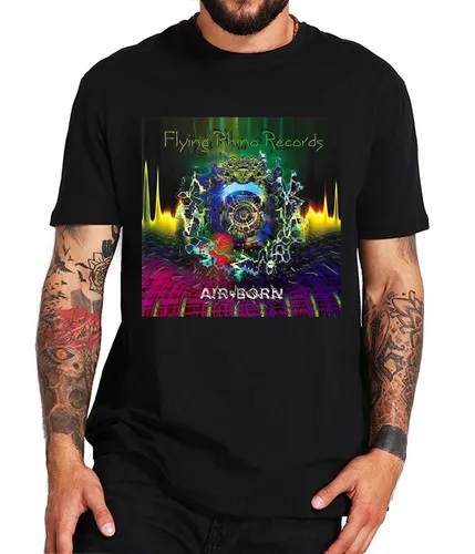 Camiseta de hombre de algodón con estampado psicodélico de música Trance Flying Rhino Records - Airborne