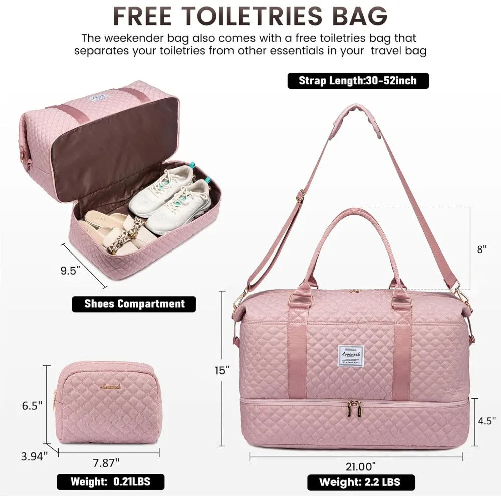 حقيبة نسائية من القماش الخشن لعطلة نهاية الأسبوع مع حجرة للأحذية، وحقيبة حمل طوال الليل، وحقيبة أدوات الزينة، وحقيبة صالة الألعاب الرياضية للسفر