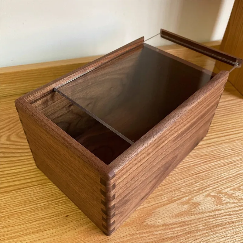 Acrylic Display Case North American Black Walnut Collectible Storage Box Transparent Dustproof Showcase for Jewelry & Figurines