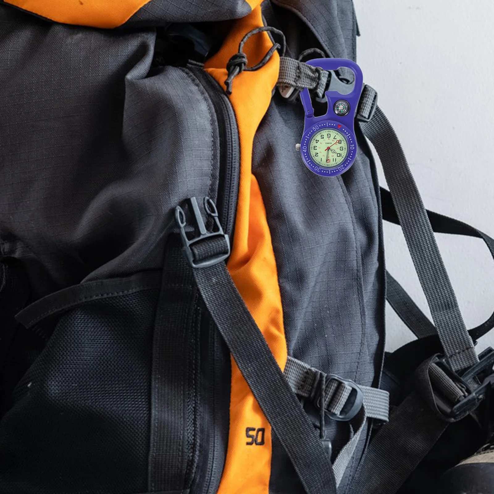 

Clip-On Carabiner Watch Blue Luminous Dial Dual Waterproof Backpacker Outdoor Sports Compass Bottle Opener