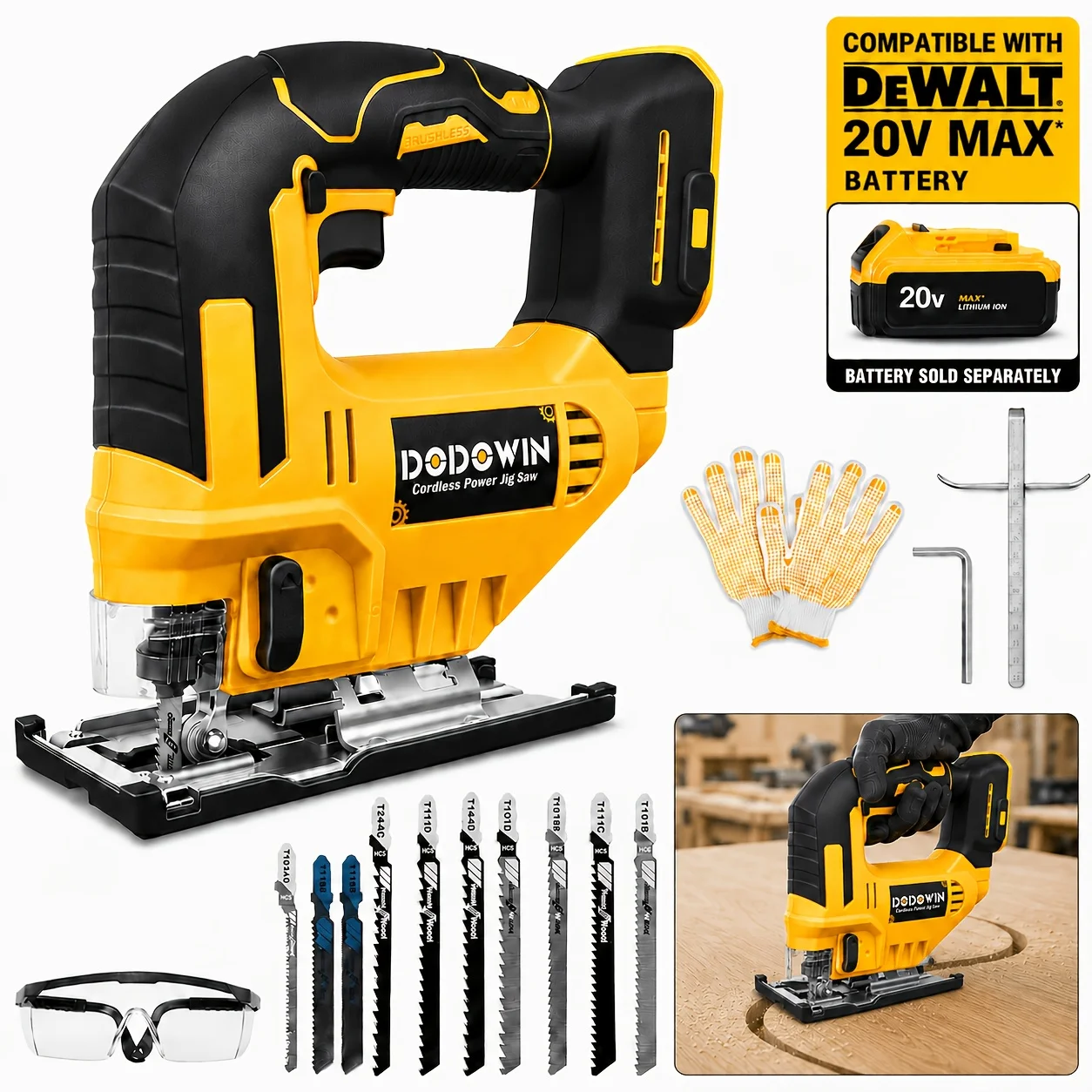 

[Perfect Gift For Men] Cordless Jigsaw Cordless Top Saw Compatible With for Dewalt Battery, 0°-45° Bevel Cutting, LED Work Light, Adjustable In 3 Modes (Straight/Curved/Bevel Cutting) - Perfect Gift For Men And Fathers (for Dewalt 20V Battery)