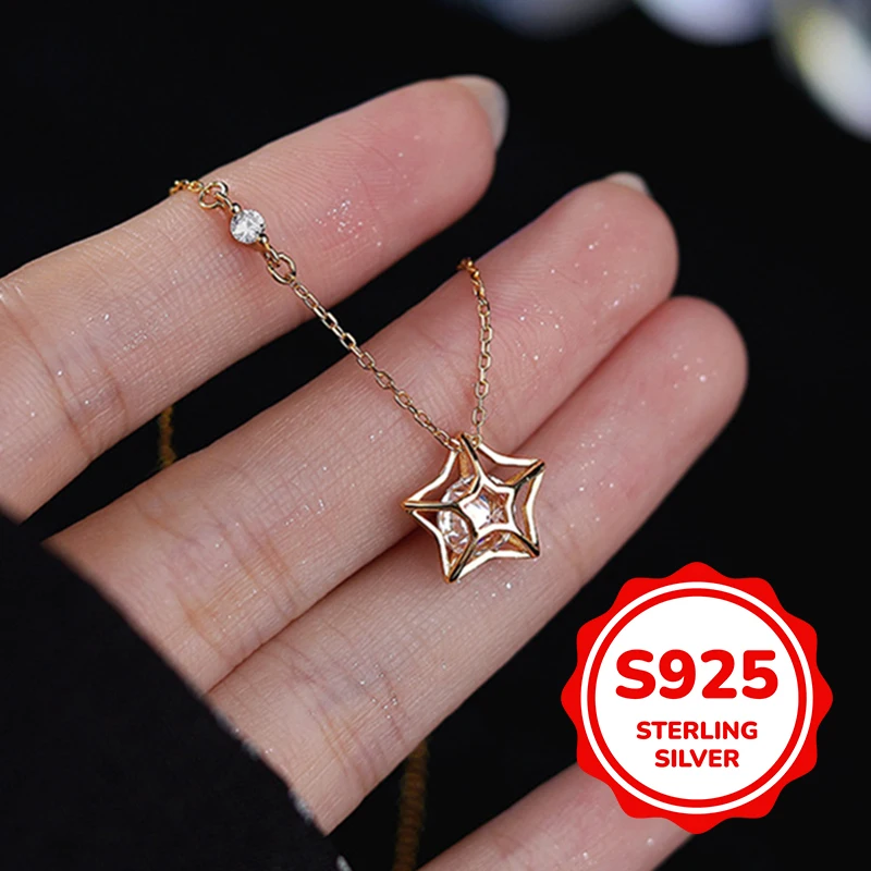 

s925 sterling silver five-pointed star hollow necklace for women light luxury classic elegant fashion retro simple casual daily