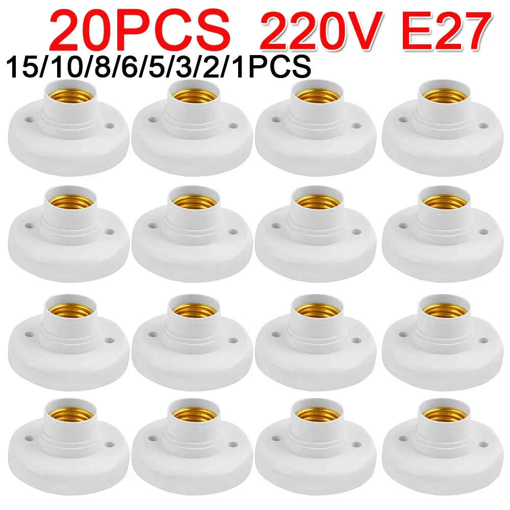 1-20PCS 220V E27 Screw Lamp Stand Light Bulb Socket Holder Adapter Base Cap Socket White Ceiling Light Lamp Bulb Fixing Base