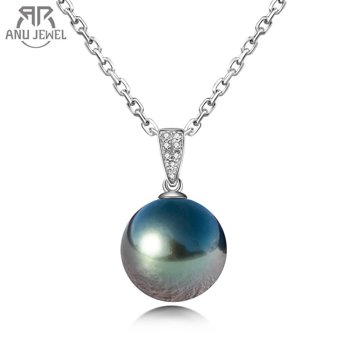 

AnuJewel 18K Gold Diamonds Pendant 10-11mm Natural Tahitian Black Pearl Seawater Pendant With 45cm Silver Chain Gift For Women