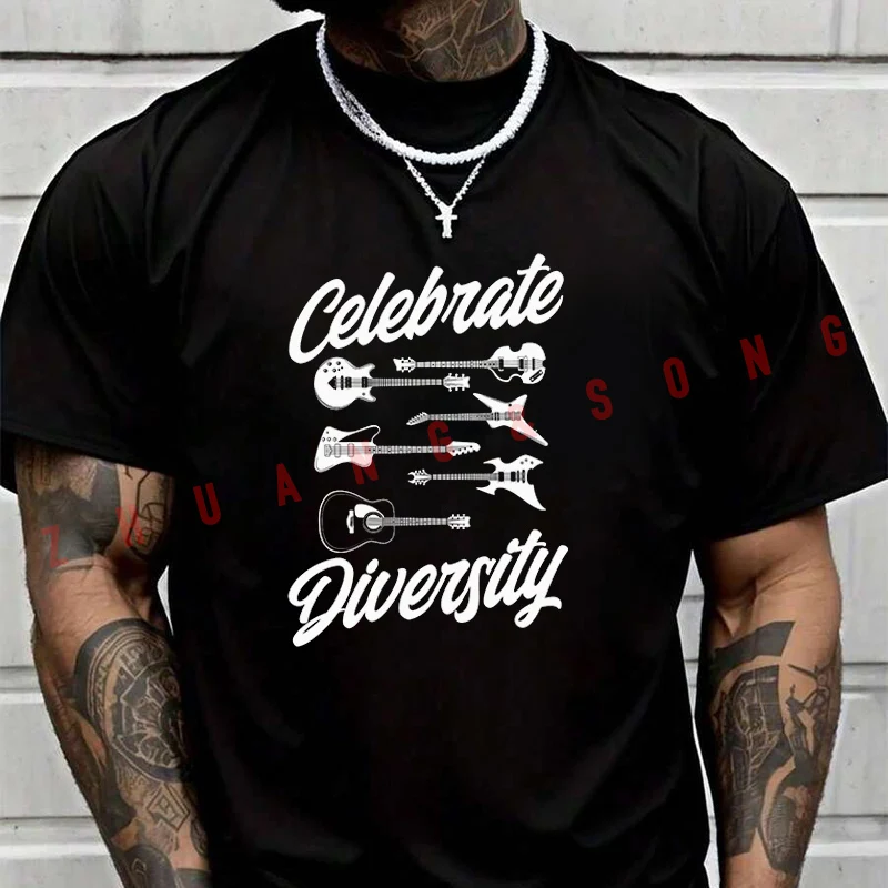 

Celebrate Diversity Guitar Men's Fashion T-shirt Casual Trendy Tshirts For Summer Comfortable Short Sleeve Tops