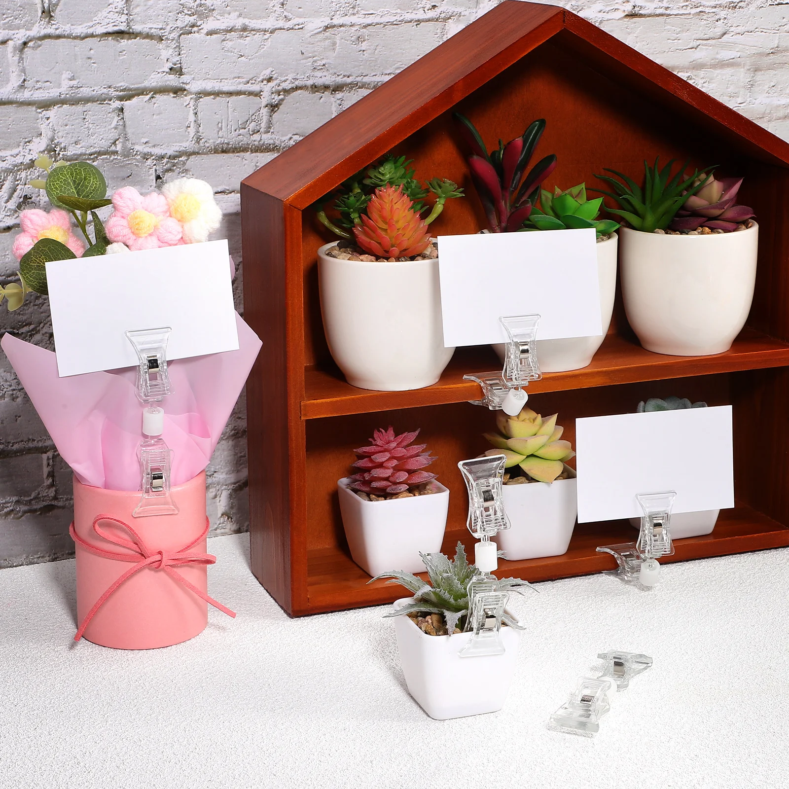 

20pcs Transparent Double Sided Label Holders Sign Clips Price Display Retail Store Mini Plastic Clips File Folder Accessories