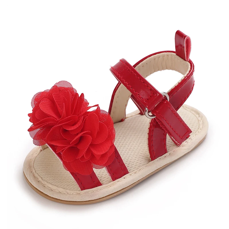 Summer baby girl sandals red festive and cute flower baby shoes soft rubber soles comfortable and casual baby walking shoes