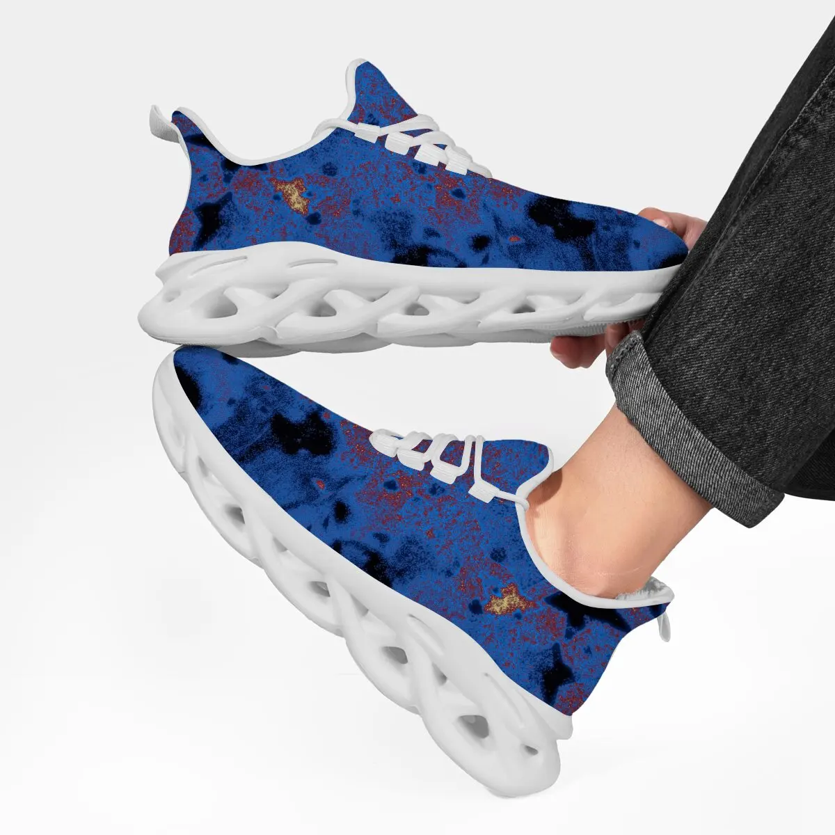 Jungen-Turnschuhe für Mädchen, atmungsaktive Sportschuhe, mit Fleece gefüttert, blau, rot, schwarz, Kunstmuster, lässige weiße Turnschuhe mit klobiger Sohle