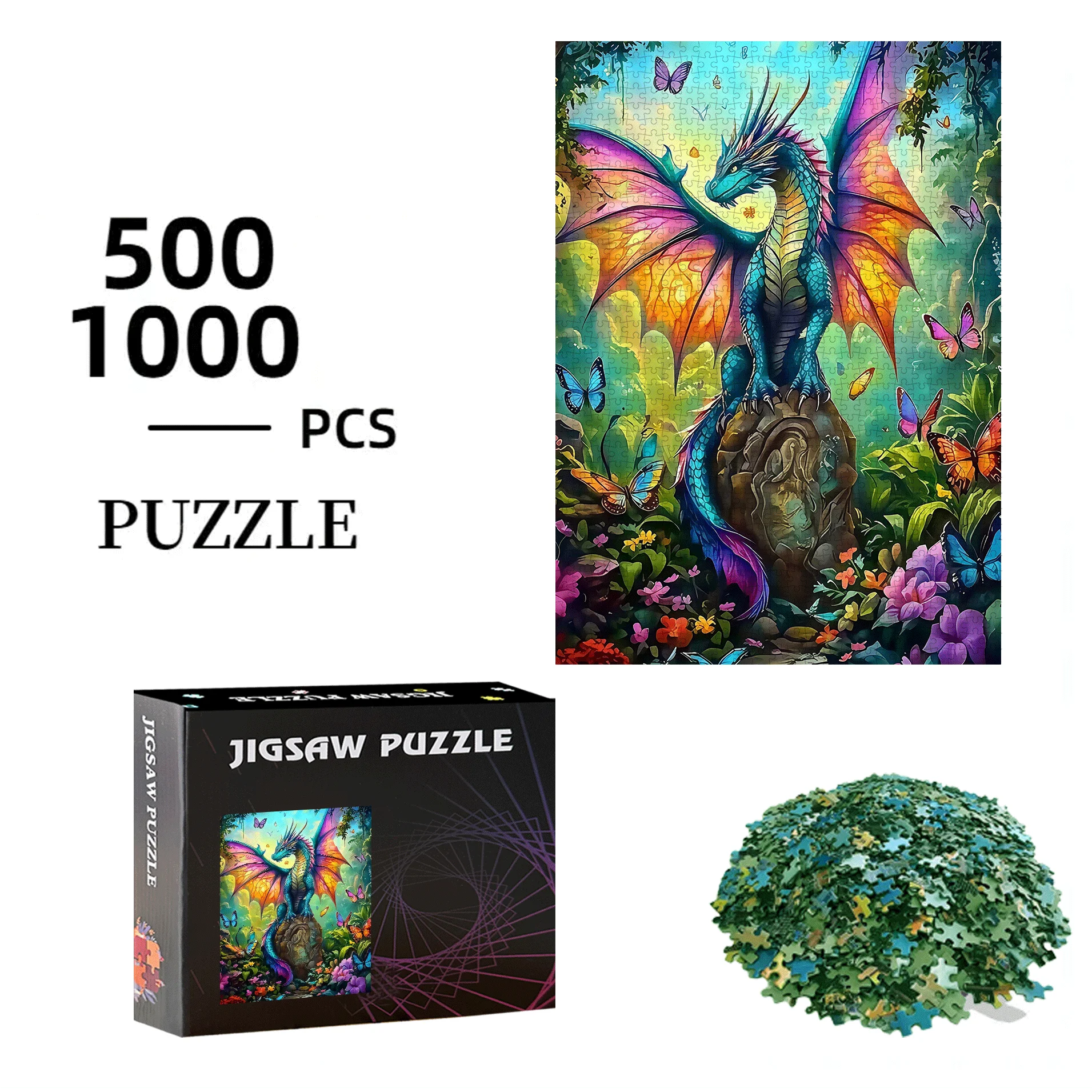 Grands jeux de puzzle - Puzzles dragon et papillon de 500 pièces/1000 pièces - Conçu pour l'interaction familiale, la décoration de la maison,