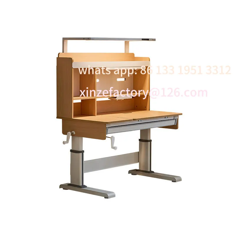 Tavolo da sole in legno massello con sollevamento regolabile per desktop domestico, protezione per gli occhi, grande cassetto, scrivania da studio per bambini, scrivania per computer
