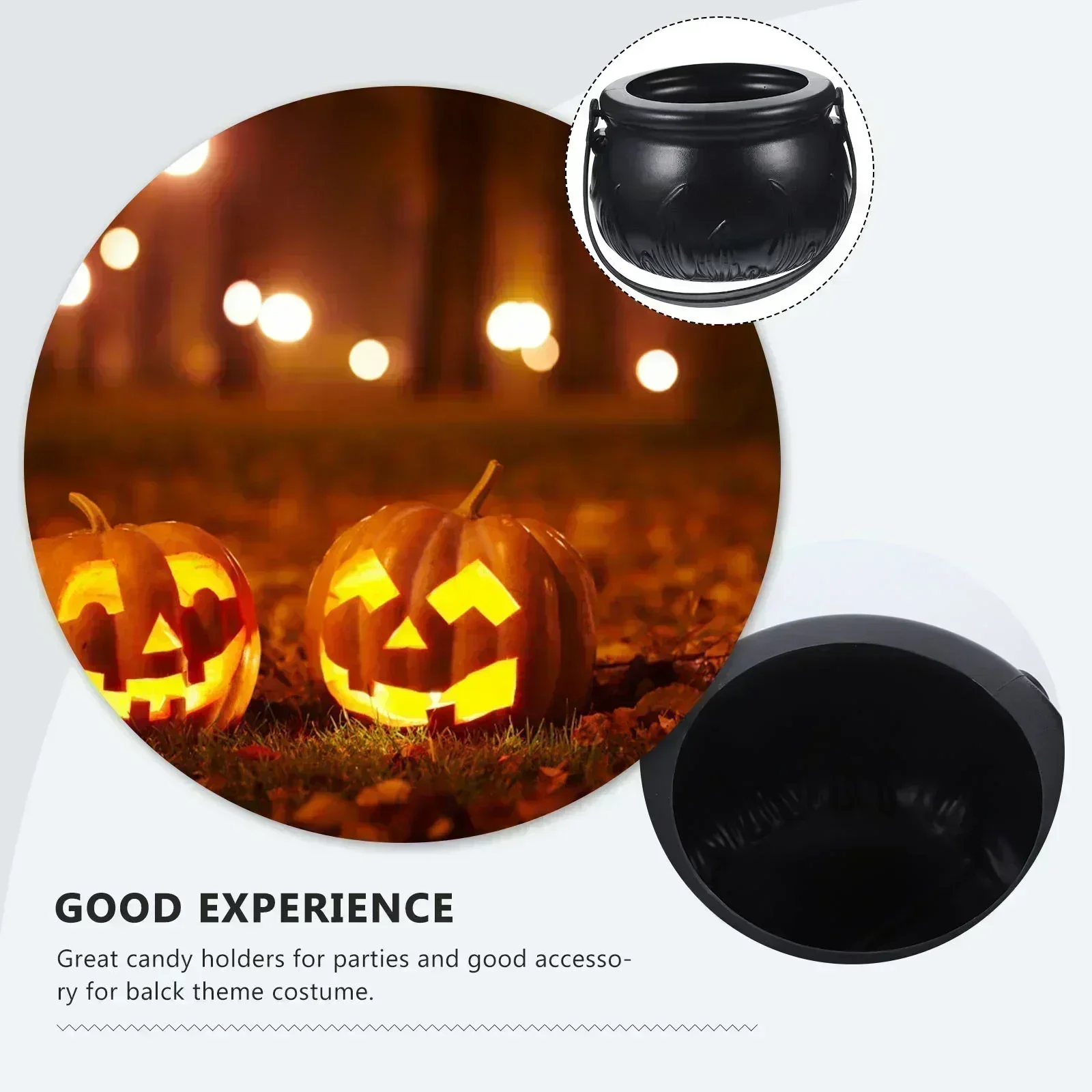 Calderone per caramelle Secchio per Halloween Cesto per streghe Regalo in plastica Ciotola nera Bollitore Trucco Porta zucca o Costume fotografico