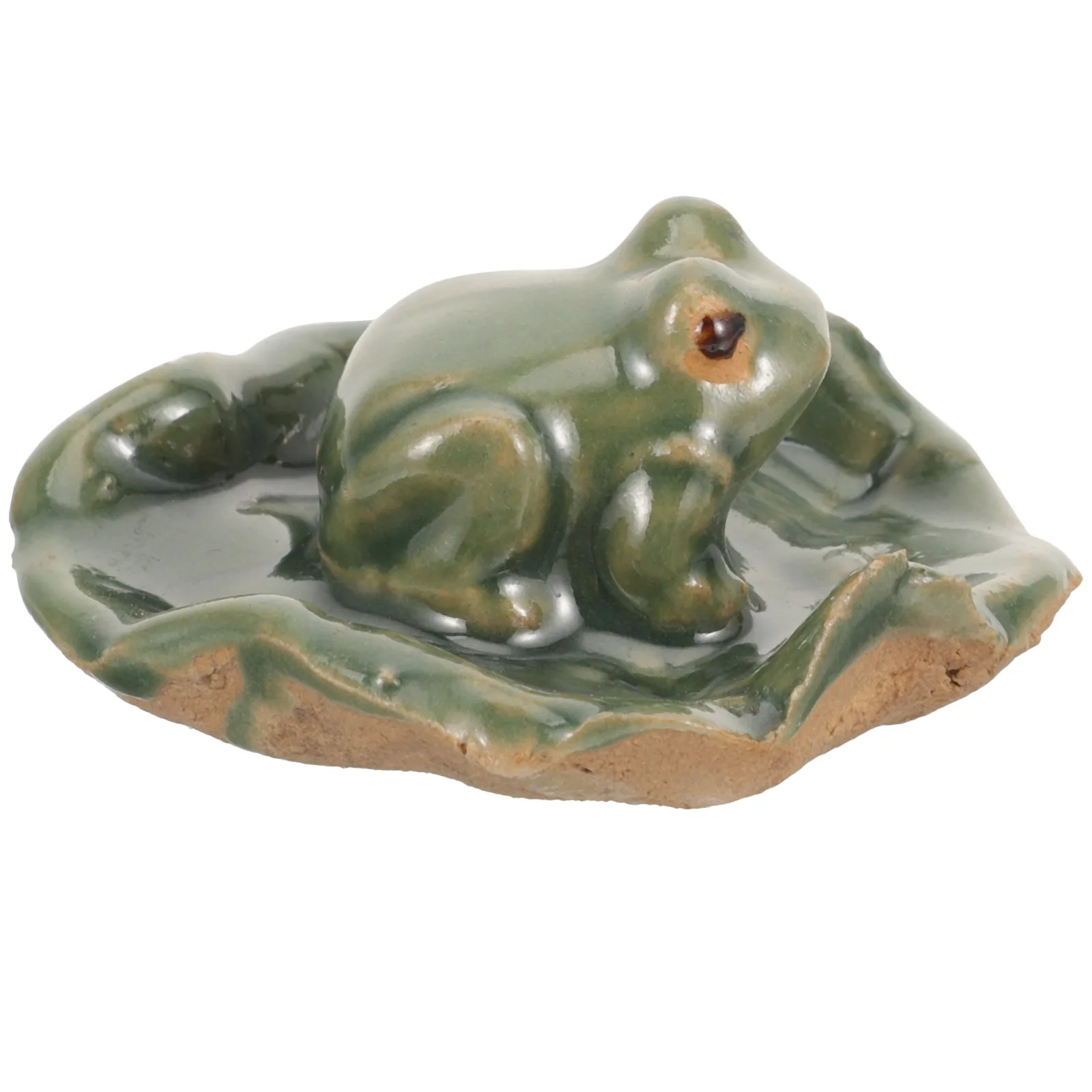 

Small Ceramic Lotus Leaf Frog Ornament Realistic Garden Decoration Home Office Pond Decor Lotus Leaf Frog Ornament