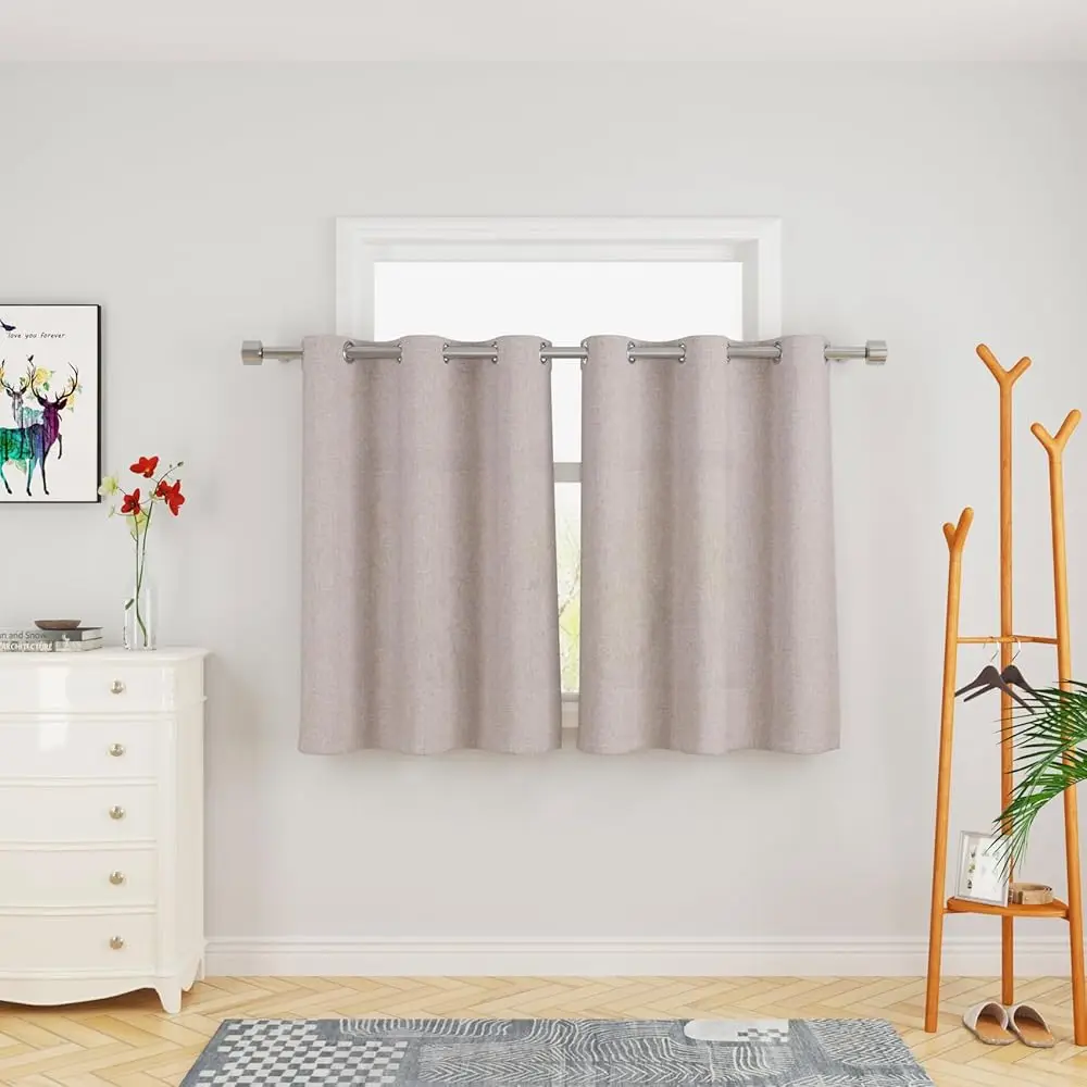 

Beige Tier Ains Linen Textured Kitchen Window 36 Hes Long Privacy Small Short Cafe Ains Over Sink Bathroom Basement Living Room
