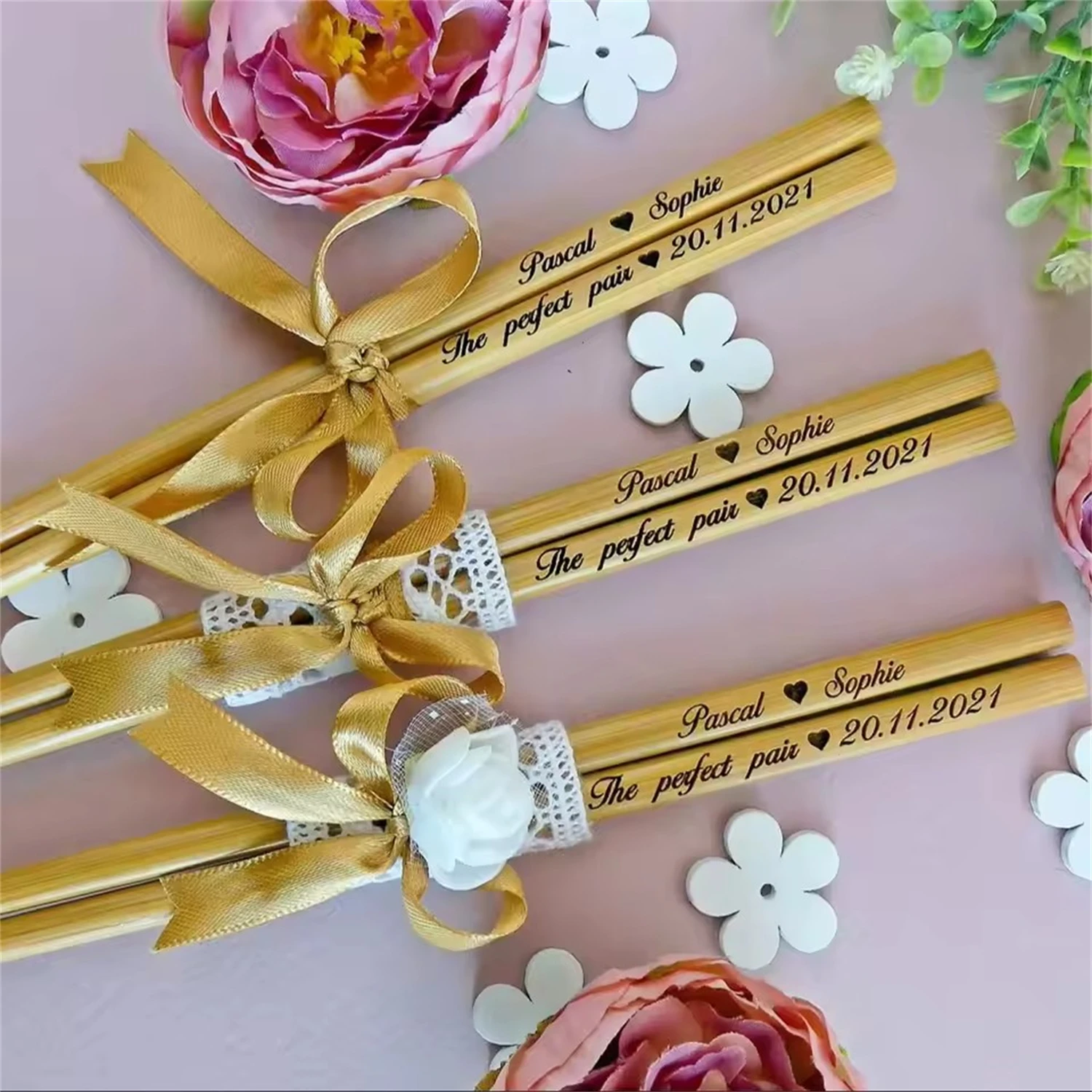

100pr Exclusive Chopsticks with Lace+Flower, Wedding Favor Chopsticks, Chopsticks, Personalized Wedding Gift, Shower Gift, Favor