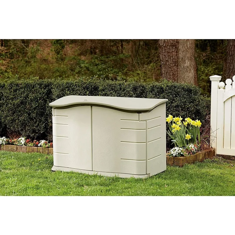 Small Horizontal Resin Outdoor Storage Shed With Floor (4.5 x 3 Ft) Weather Resistant, Beige/Brown, Organization for Home