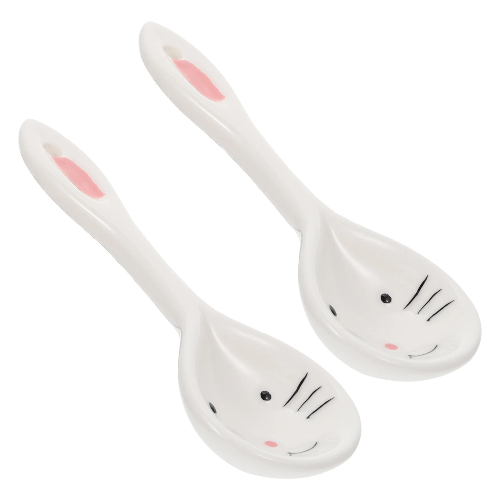 2 pçs crianças colheres dos desenhos animados cerâmica crianças colheres coelho design branco seguro utensílios de mesa do bebê adorável talheres crianças