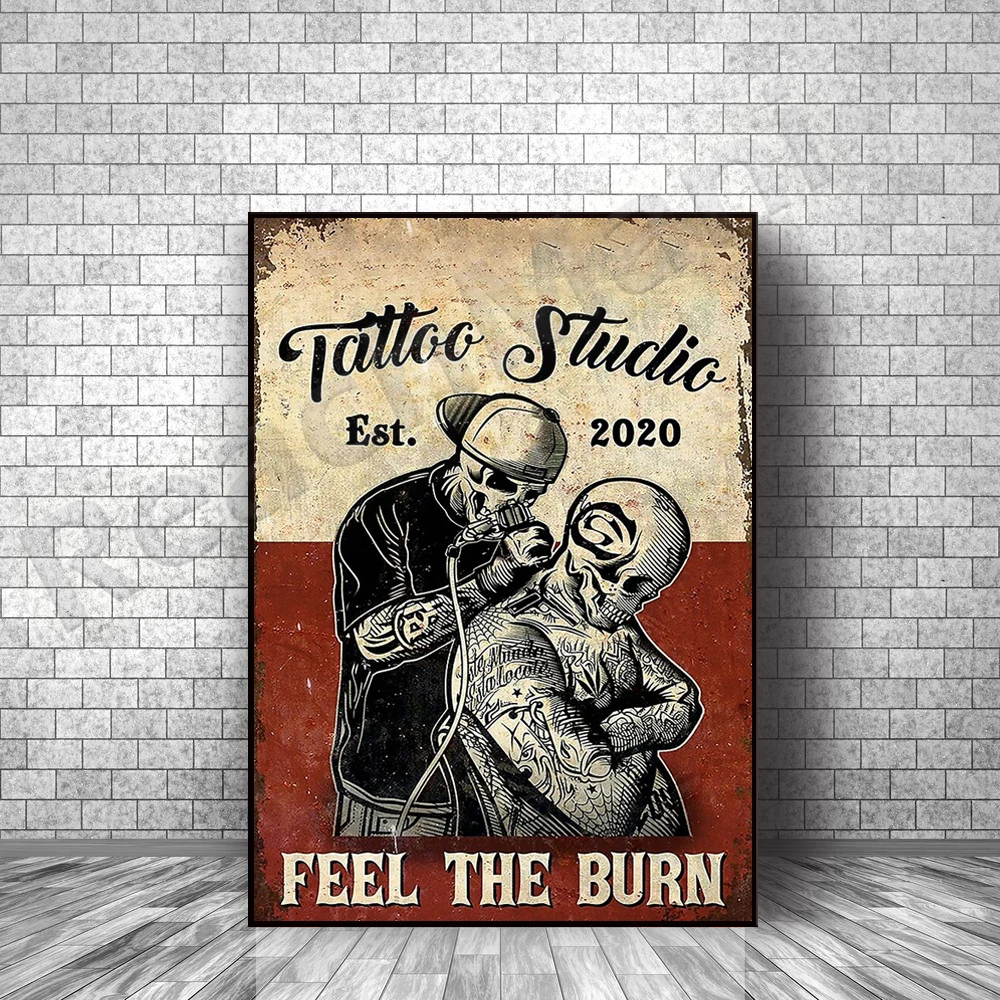 tattoo studio feel the burn poster, tattoo print, tattoo art deco canvas print poster