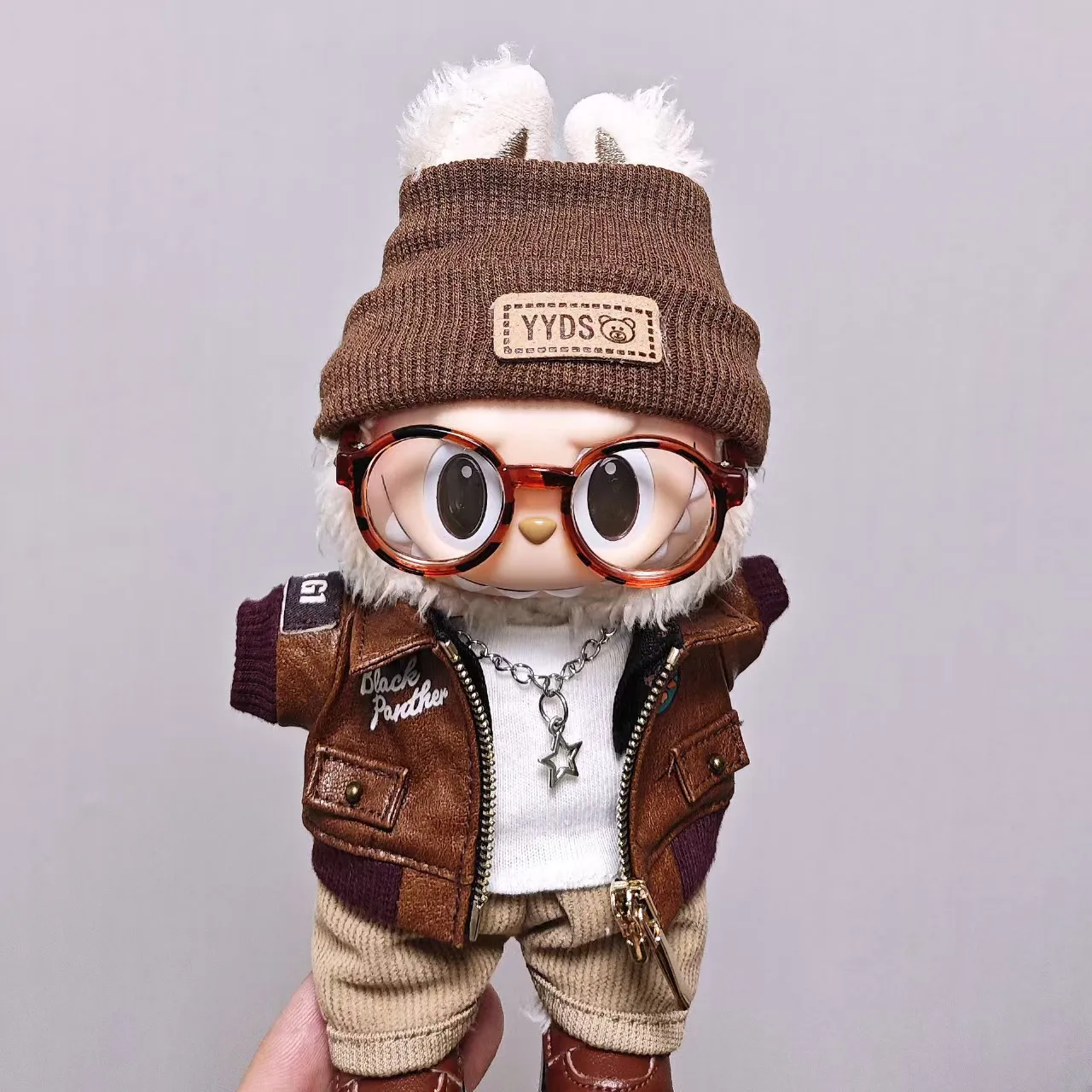 Voor Labubu Hoogwaardige Poppenkleertjes 15 cm-17 cm Modieuze Retro Leren Jas 8-set Labubu Universele Kleding