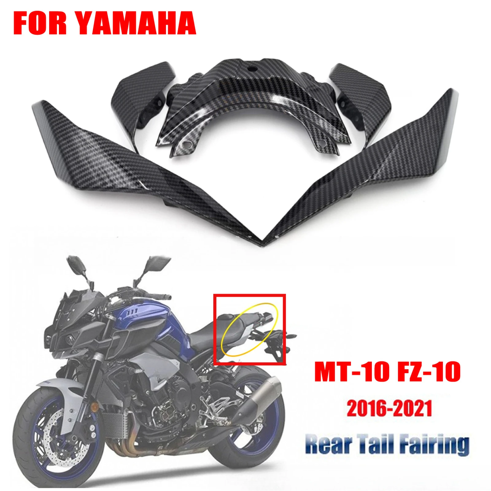 Für Yamaha FZ-10 MT-10 2016-2021 Heckflügel & Hintere Seitliche Mittlere Verkleidungsplatte Passend für Seitenverkleidung Mittelabdeckung Ersatz