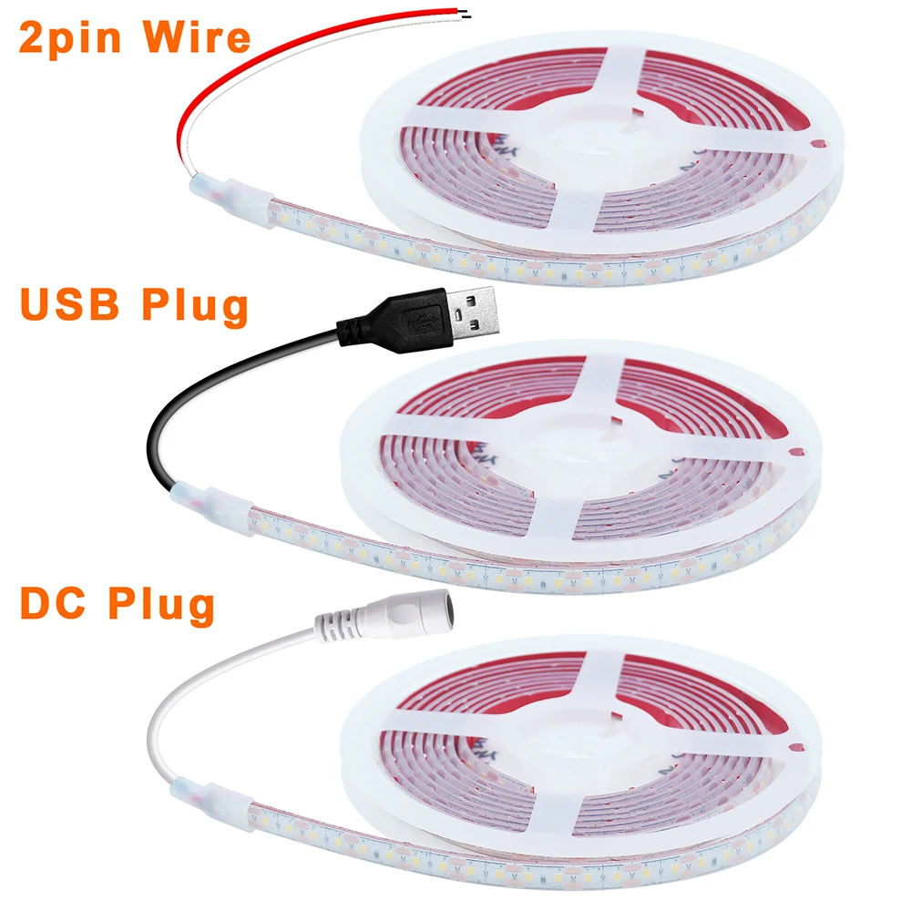 IP68 Waterproof 2835 LED Strip Light DC 5V Lights Tape with USB Plug/2pin Wire Warm White 0.5m 1m 2m 3m 4m 5m Lighting