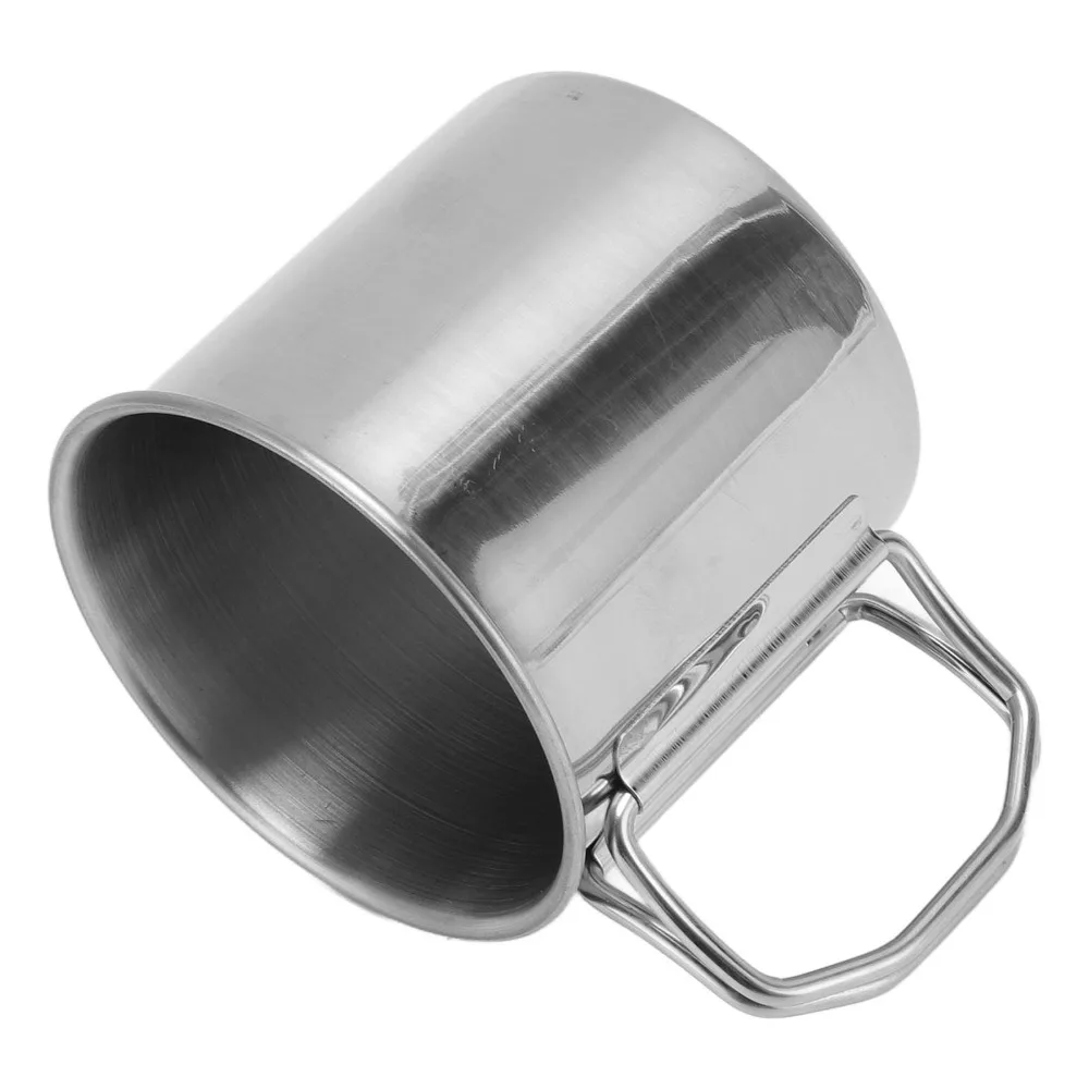 Reusable 230ml/330ml Outdoor Cup Foldable Side Handle Practical Metal Drinking Mug Rustless Steel Sturdy Travel Tumbler Backpack