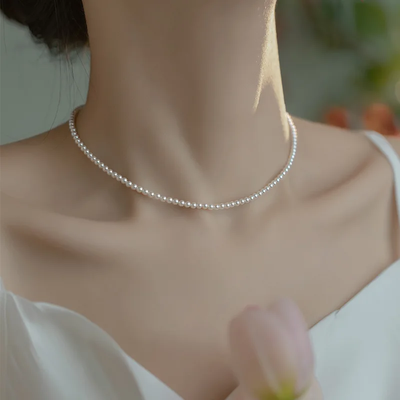 New Vintage Elegant Jewelry Simple White Pearl Chain Choker Necklace For Women Wedding 2024 Fashion Gifts