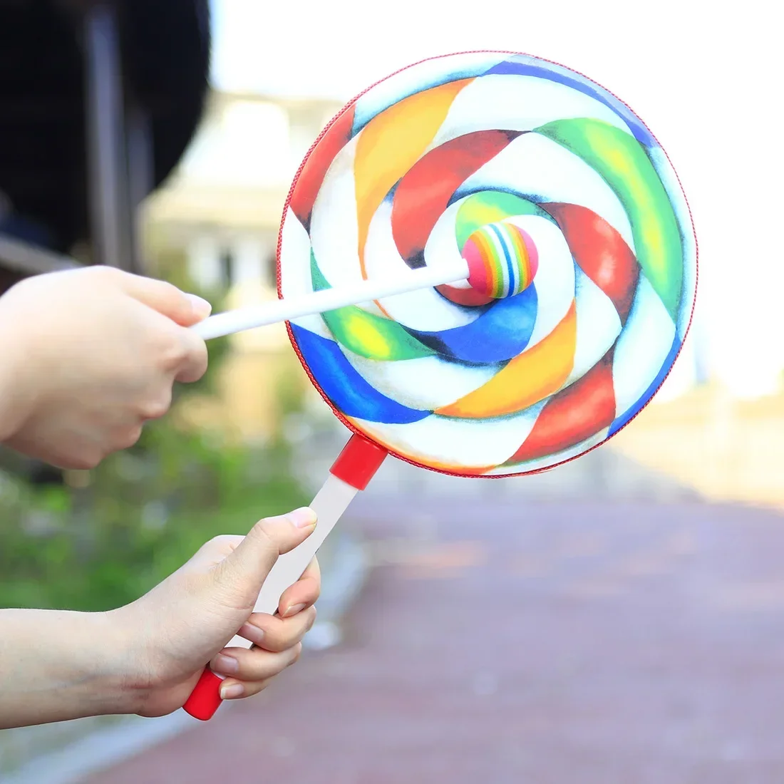 Orff 8 Inch Lollipop Style Hand Drum Percussion Instrument Tambourine With Knock Stick Portable Children Educational Instrument