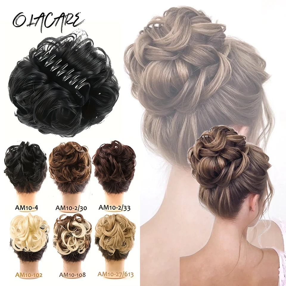 

OLACARE Messy Claw Clip Curly Short Synthetic Hair Extension Chignon Donut Roller Bun Wig In Hairpiece for Women