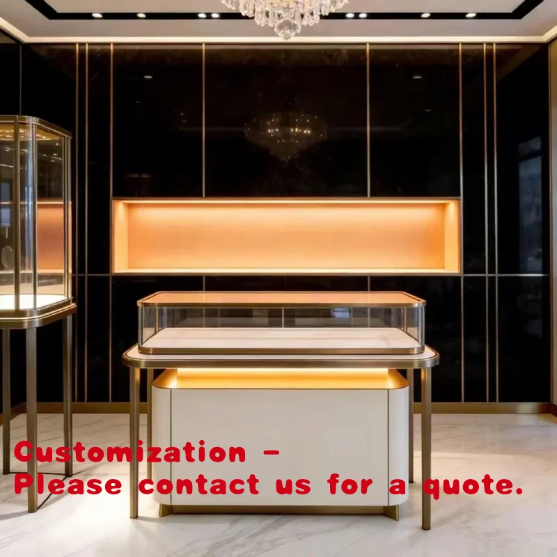 

Customize.Luxury Curved Glass Jewelry Display Cabinet Stainless Steel Jewelry Showcases Famous Style