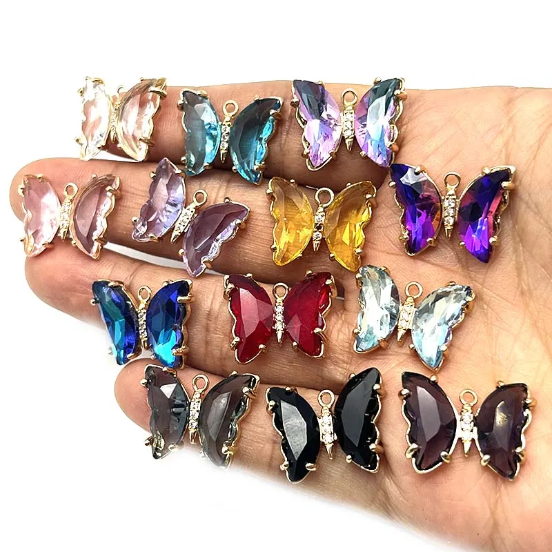 13Pcs Crystal Shiny Butterfly Glass Pendant Multicolor Animal Charm for DIY Jewelry Necklace Making  Supplies  Cute  Sweet Gifts