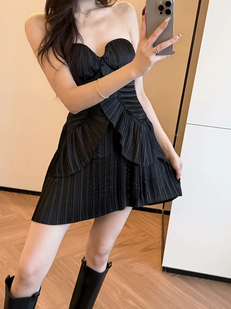 

Sexy Bla Pleated Bridesmaid Dr by BETTERLS High Waist A-Line Skirt without Sves mid Stretch Medium Softn Polyester...