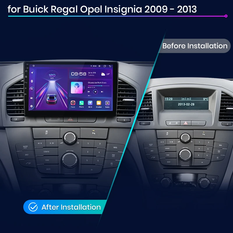 JIUYIN autoradio For Buick Regal Opel Insignia 2009 - 2013 sans fil CarPlay Android 13 Auto systèmes intelligents auto Lect