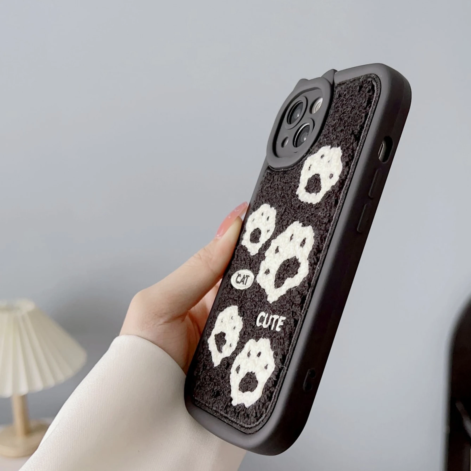 Cartoon cute embroidered cat claw case for iPhone 11 12 13 14 15 Plus Pro Max all-inclusive drop proof TPU case